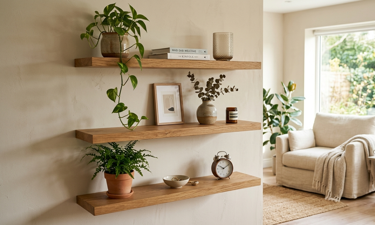 Minimalist Wooden Wall Shelf Set